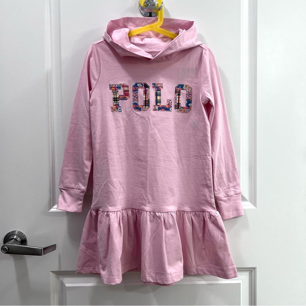 Polo Ralph Lauren Logo Cotton Jersey Hooded Dress Color Hint of Pink Size S (7)
